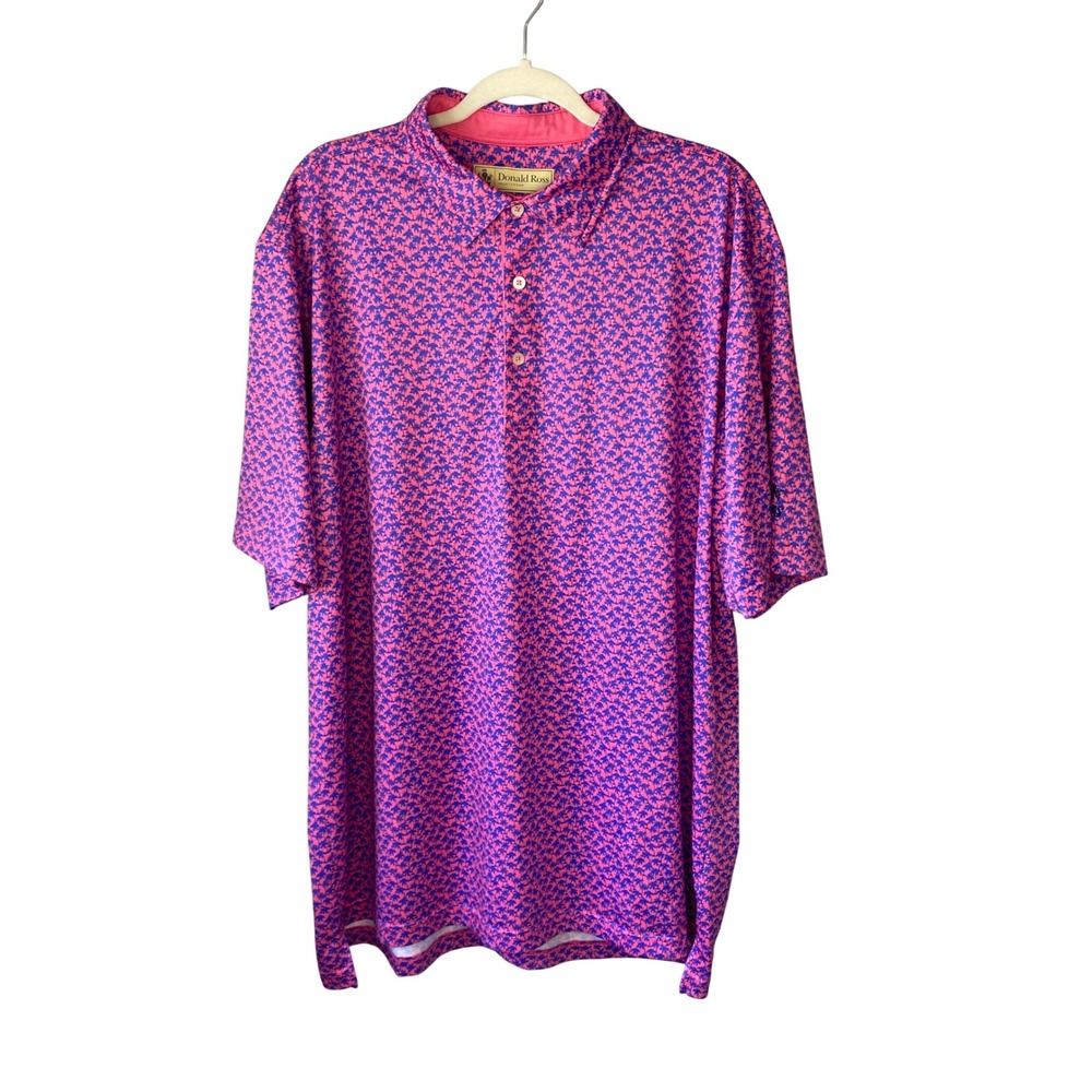 Donald Ross Sportswear Pink Blue Palm Tree Golf Polo Shirt Mens XL Oaks Logo‎